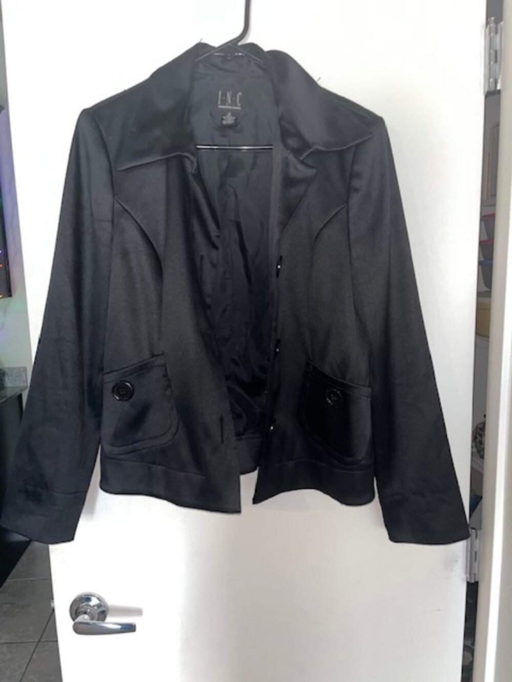 INC Black Satin Blazer Size 12